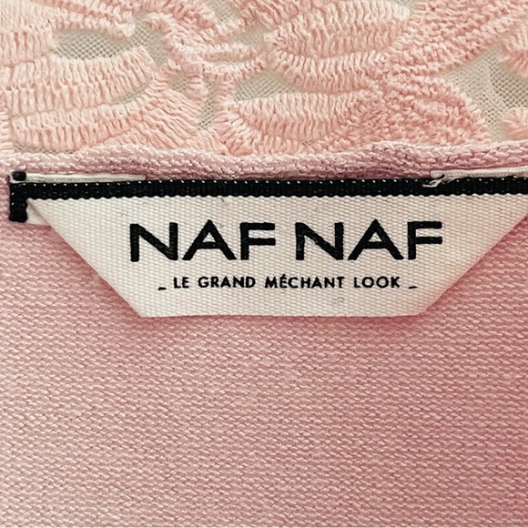 HP🎉NAF NAF PINK CARDIGAN SWEATER•Single top button with floral lace trim Size S - Picture 3 of 11